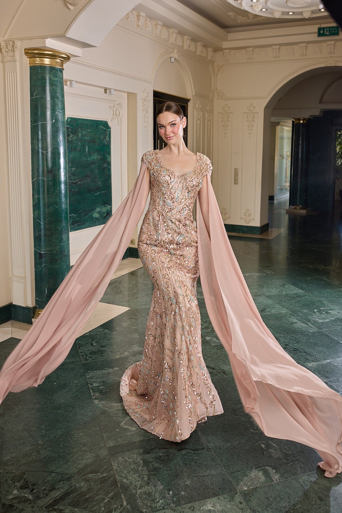 Lavinia – Rose Gold Payetli Pelerinli Abiye – ürün görünümü 3