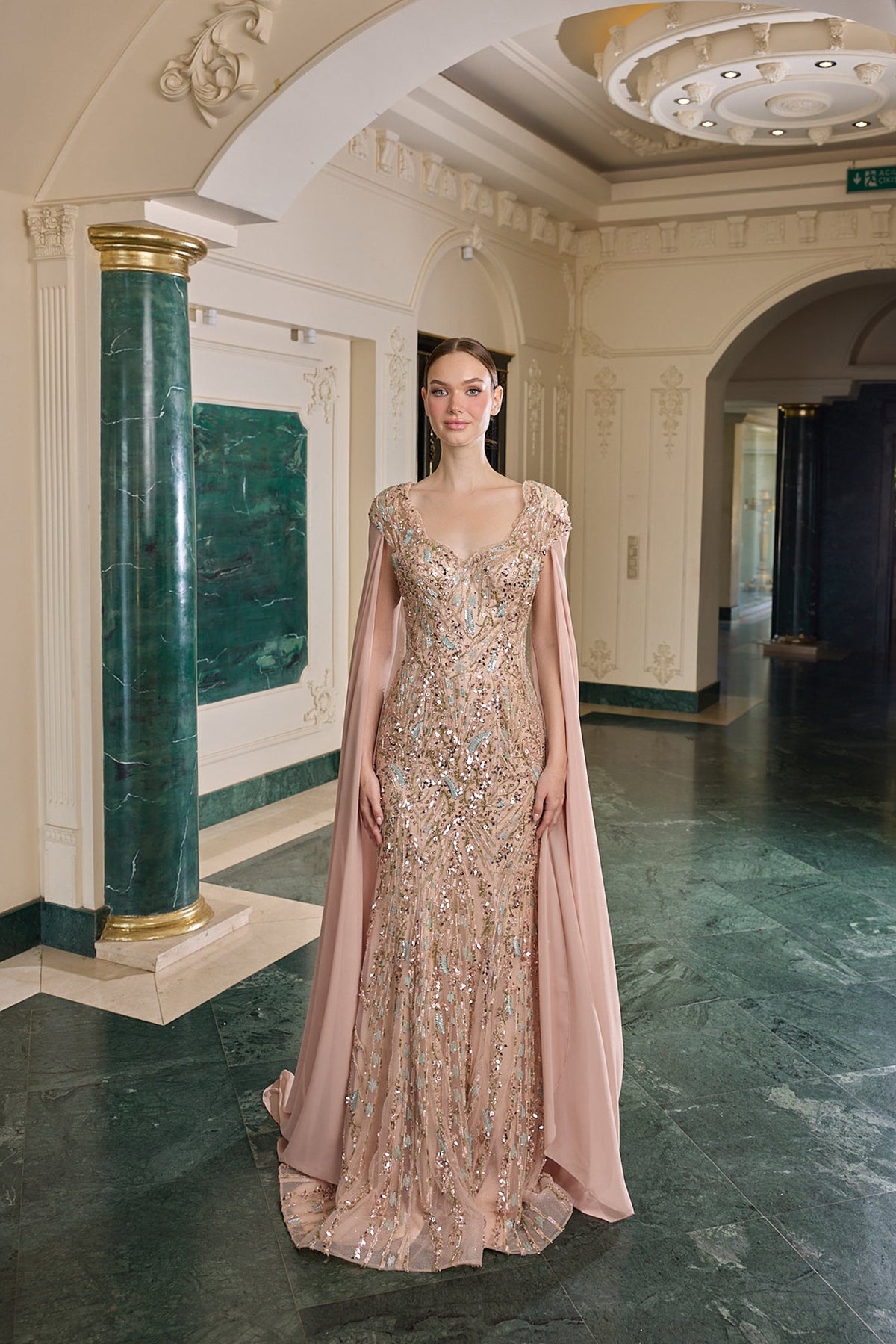 Lavinia – Rose Gold Payetli Pelerinli Abiye – ürün görünümü 2