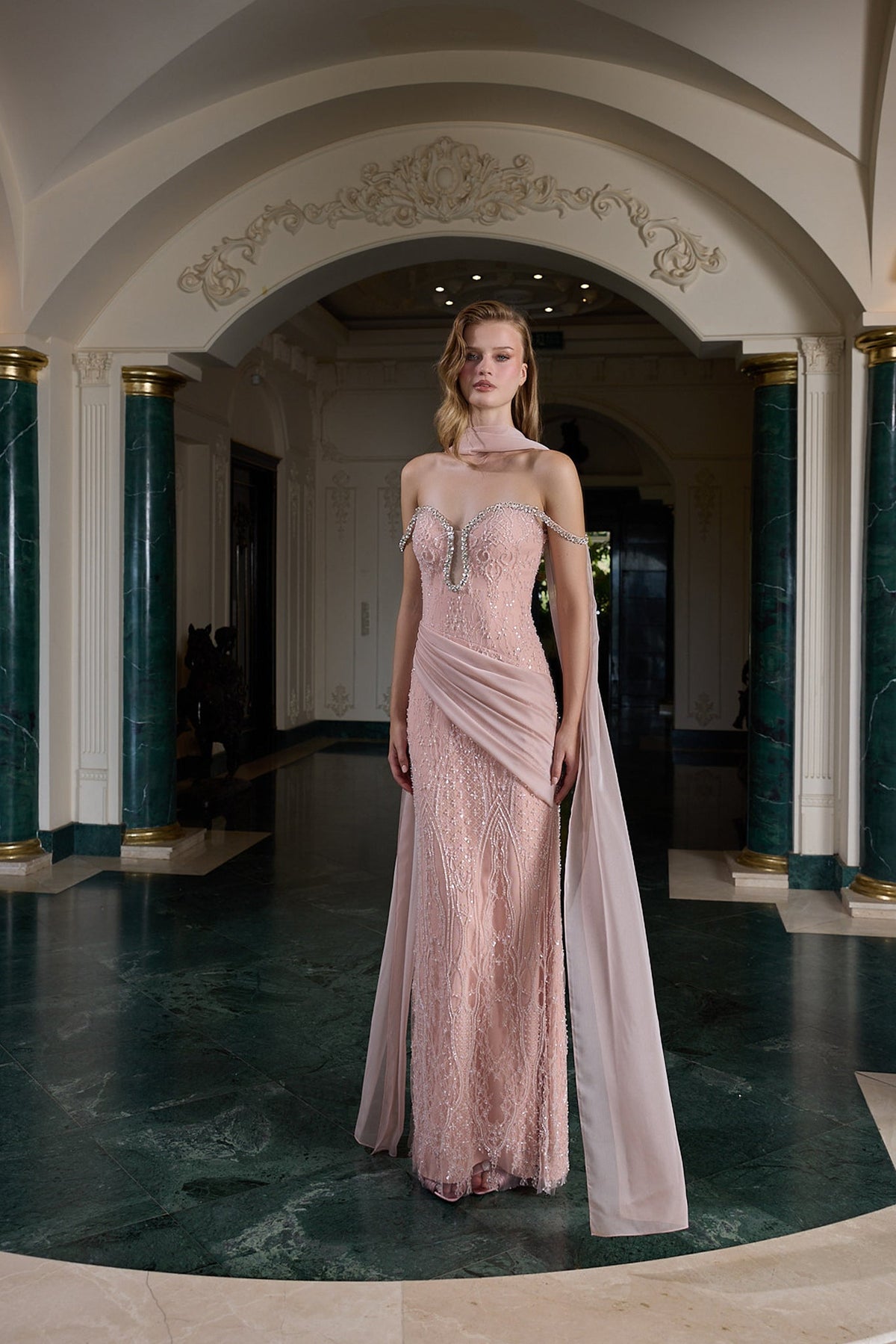 Evelina – Düşük Omuz Kristal Detaylı Abiye – ürün görünümü 1