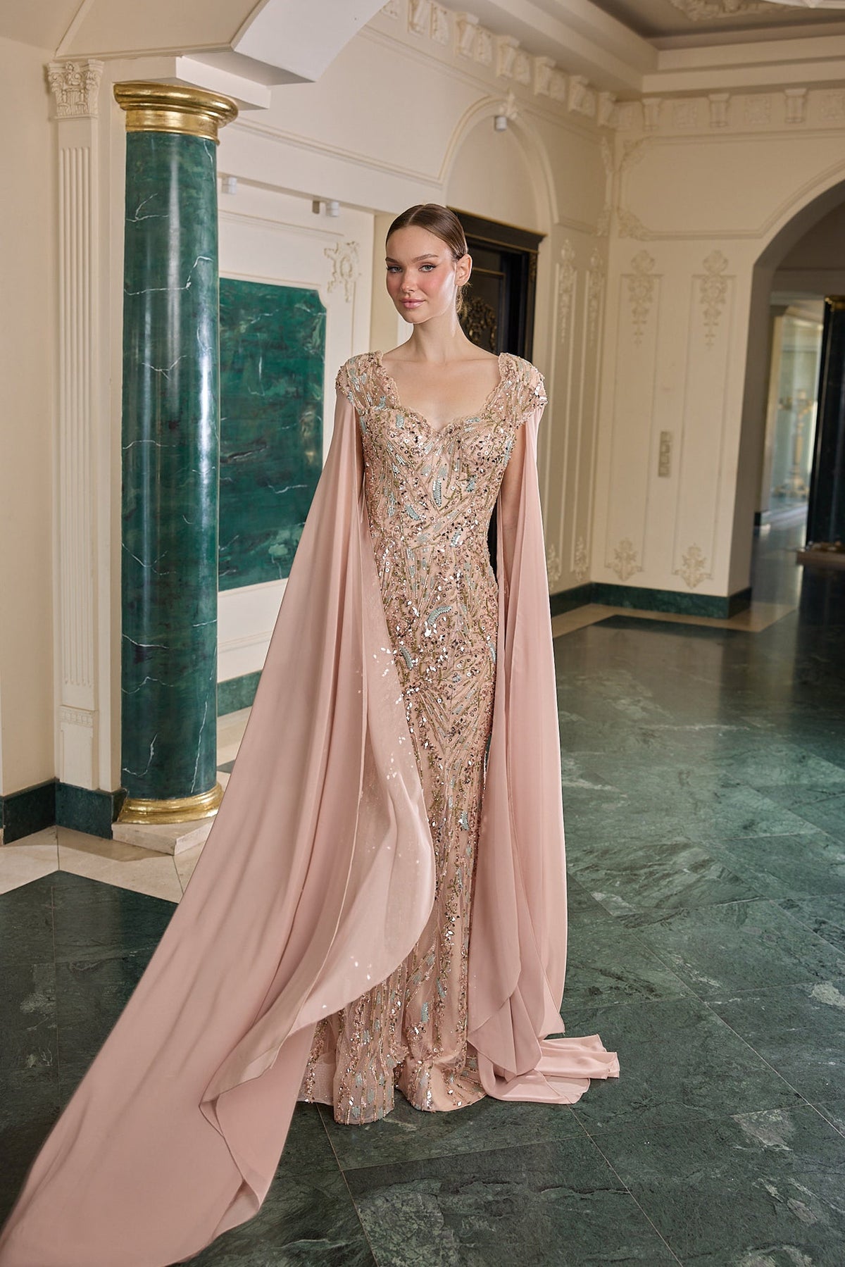 Lavinia – Rose Gold Payetli Pelerinli Abiye – ürün görünümü 4