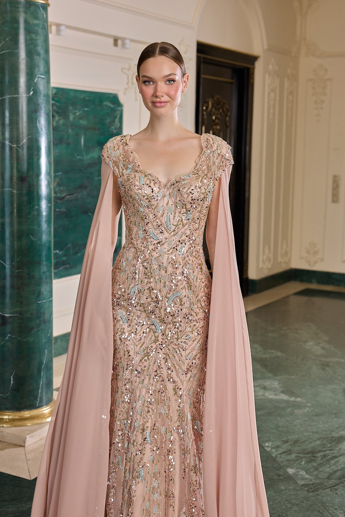 Lavinia – Rose Gold Payetli Pelerinli Abiye – ürün görünümü 5