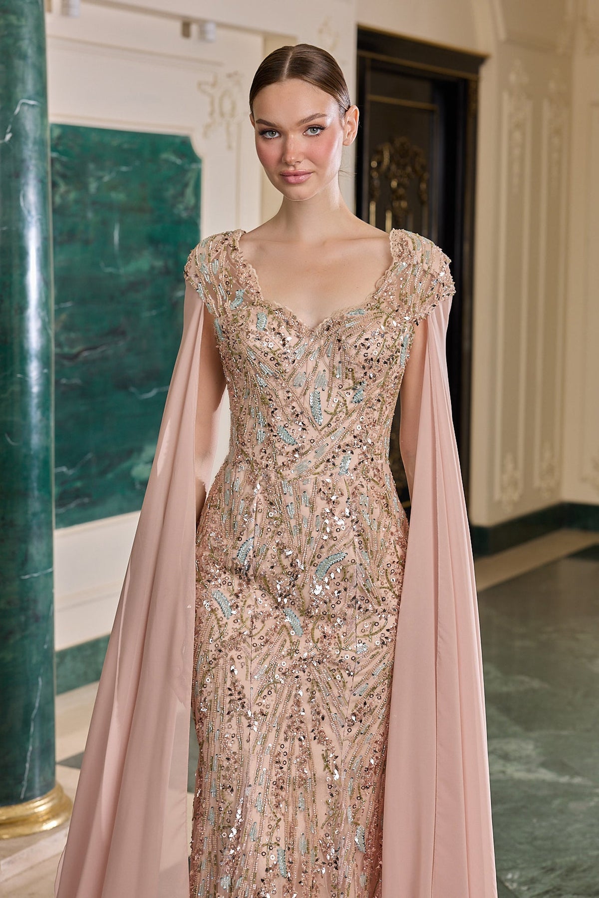 Lavinia – Rose Gold Payetli Pelerinli Abiye – ürün görünümü 6