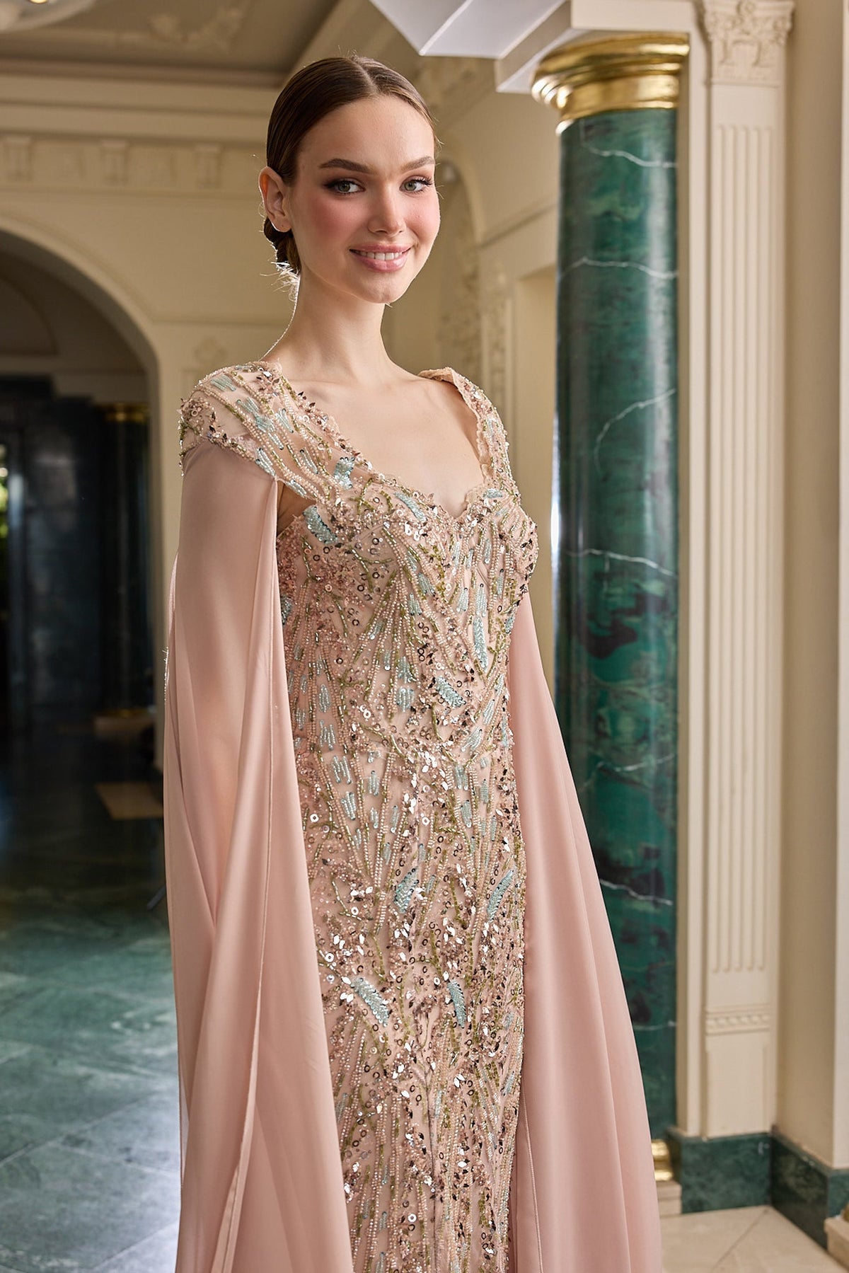 Lavinia – Rose Gold Payetli Pelerinli Abiye – ürün görünümü 7