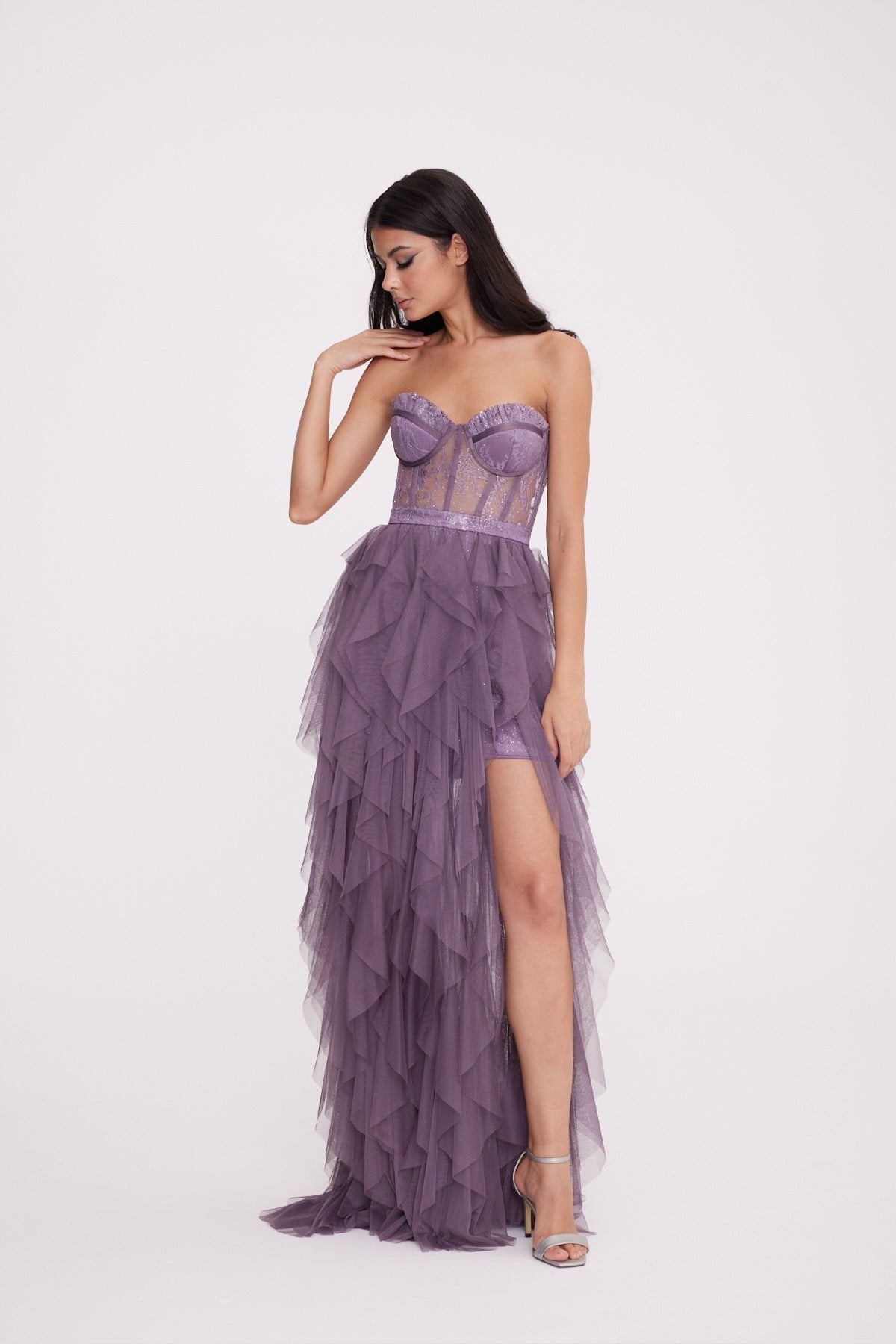 Valeria Ruffle Skirt Strapless Evening Dress 