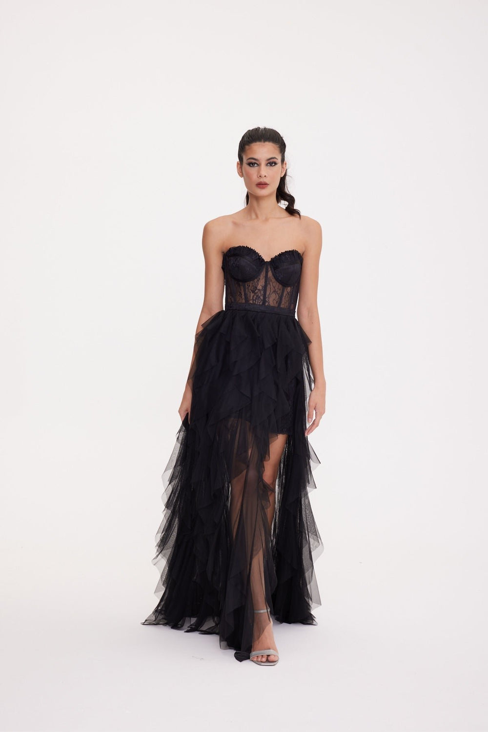 Valeria Ruffle Skirt Strapless Evening Dress 