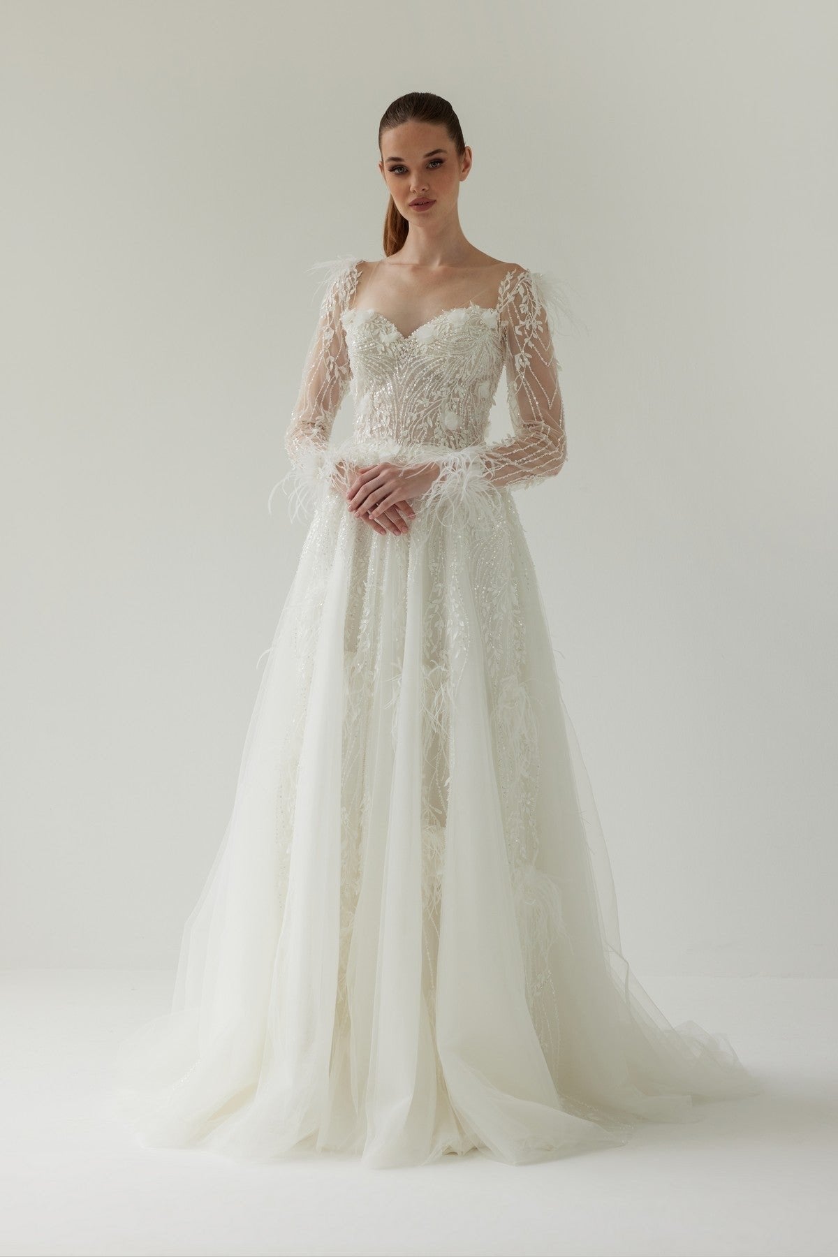 Long-Sleeved, Sweetheart Neckline Helen Wedding Dress with Otrisch Detail