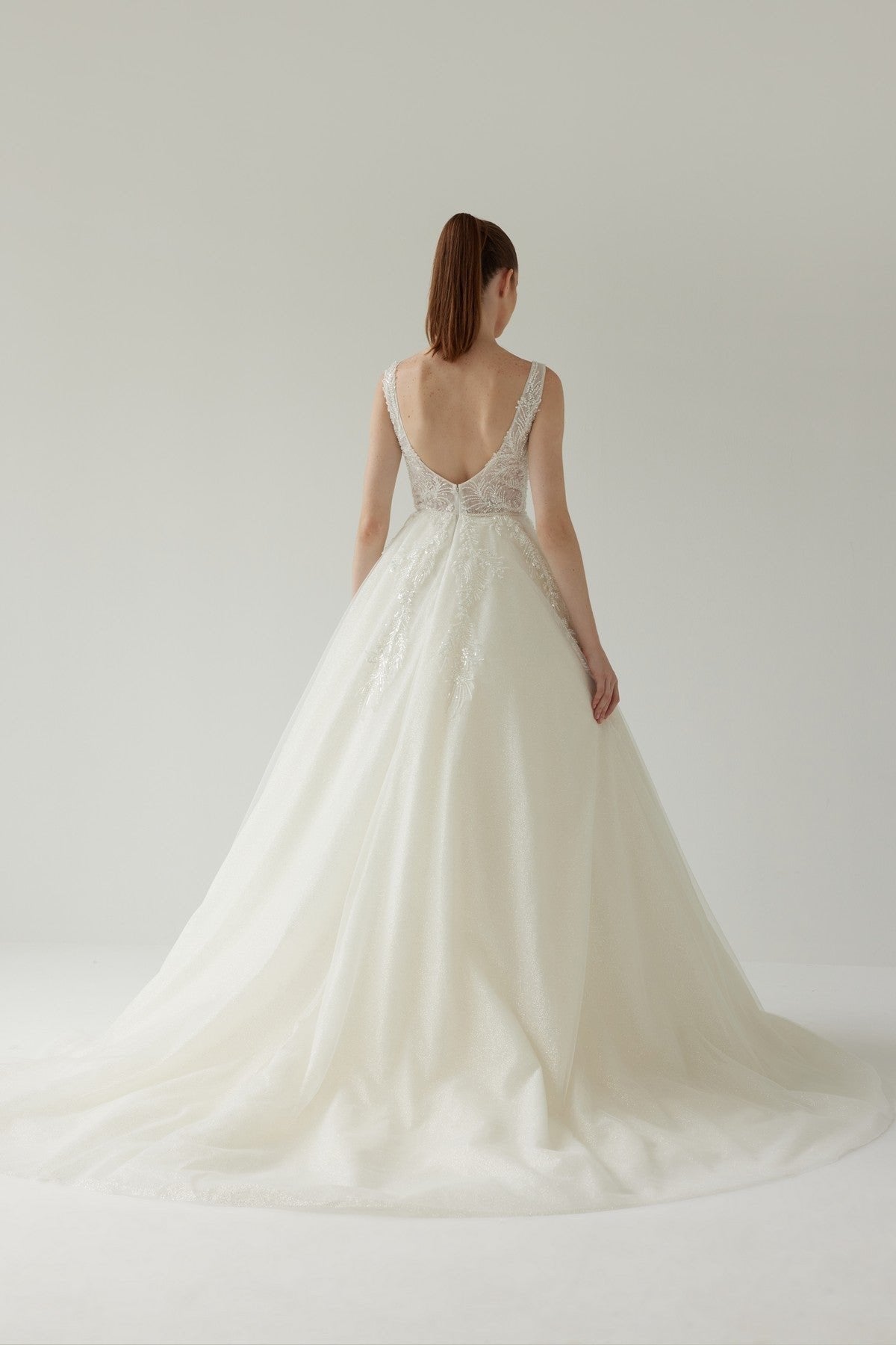 Square Neckline Thick Straps A-Line Wedding Dress with Guipure Detail