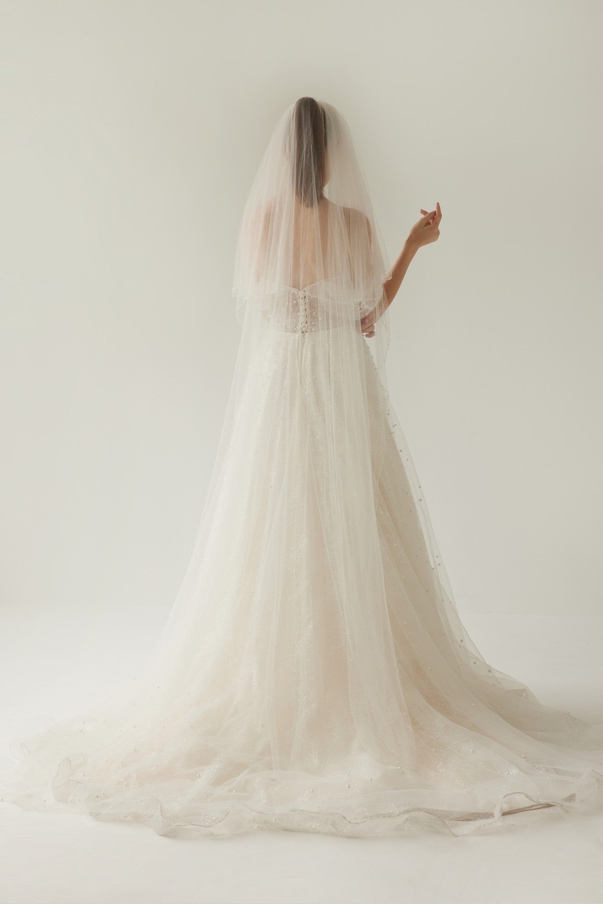 Pearl Detailed Low Sleeve Helen Wedding Dress