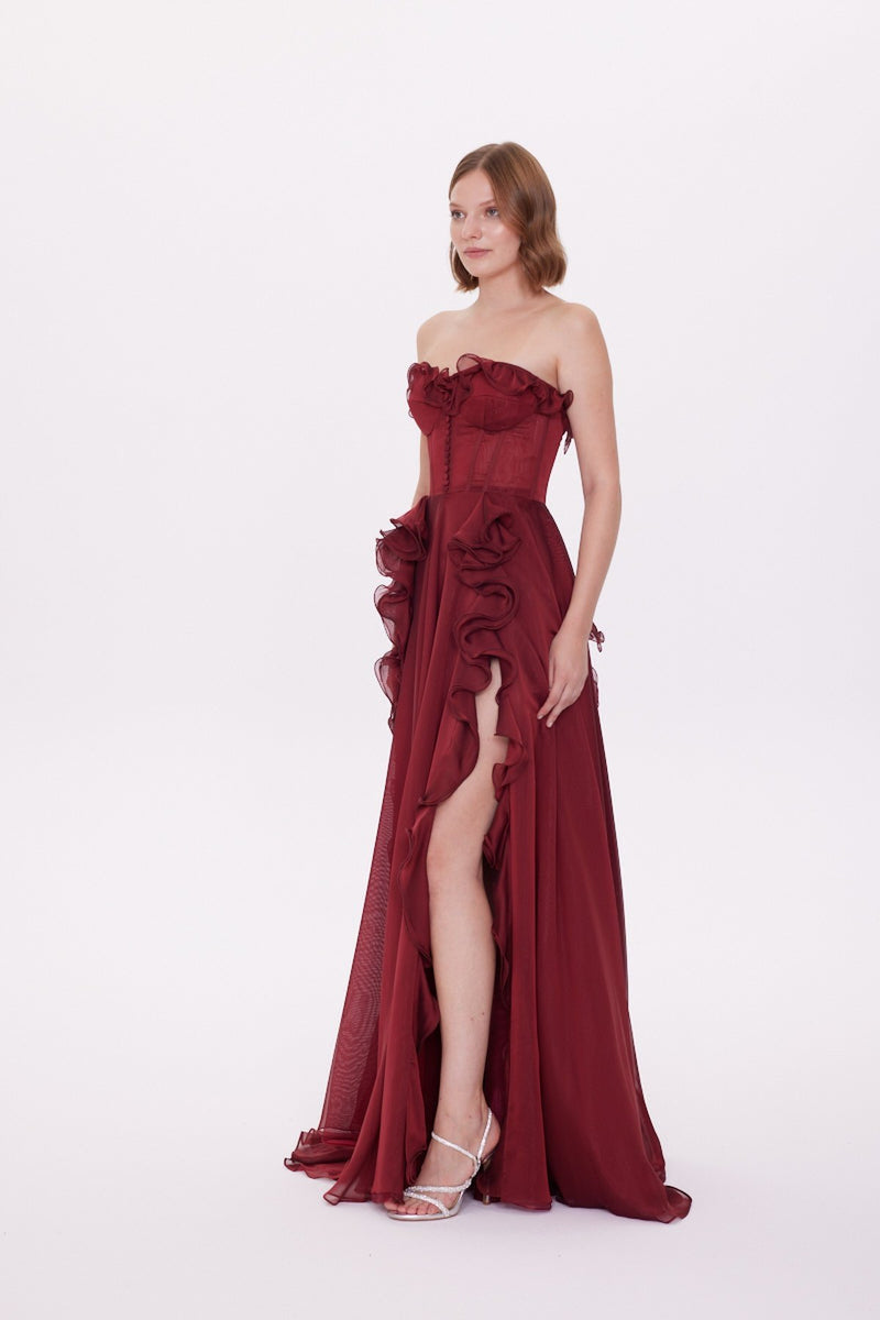 Gia Selina Frill and Button Detail Strapless Dress
