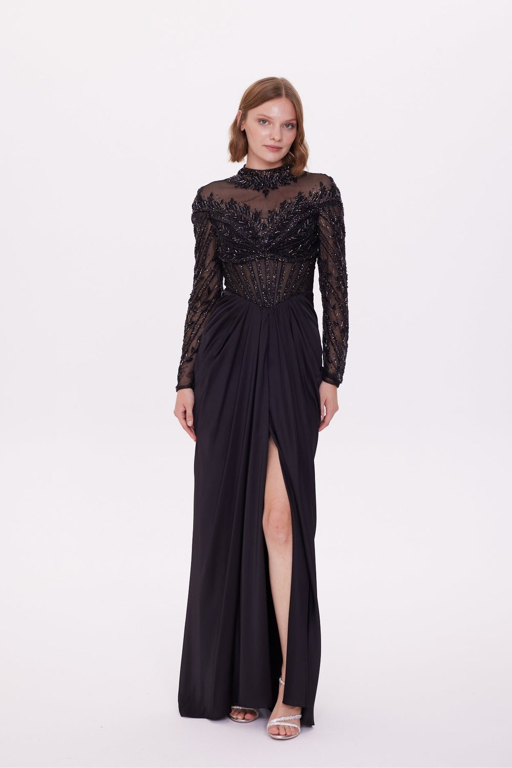 Intense Stone Embroidered Long Sleeve Dress