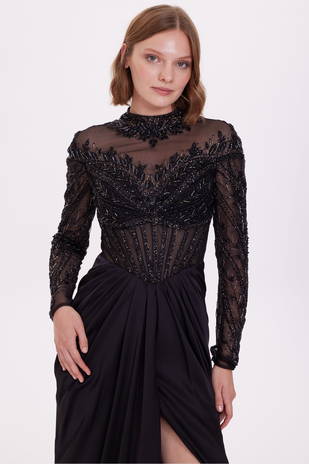 Intense Stone Embroidered Long Sleeve Dress