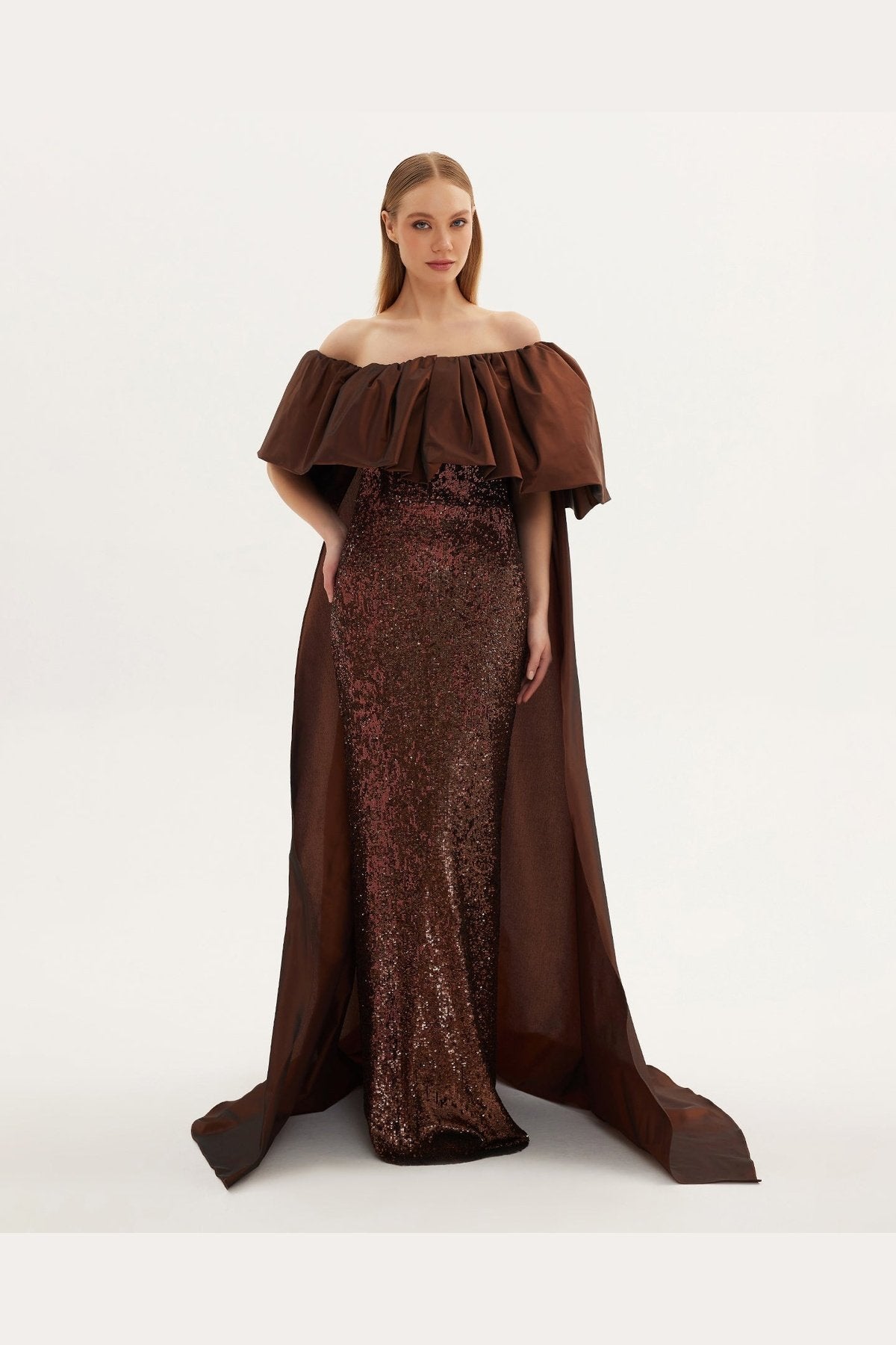 Sequin Embroidered Cape Dress