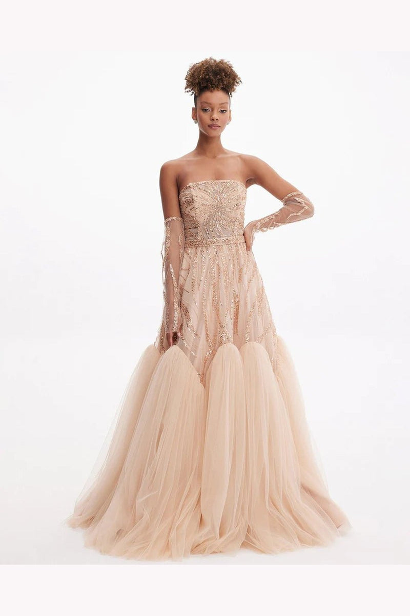 Strapless Tulle Embroidered Dress