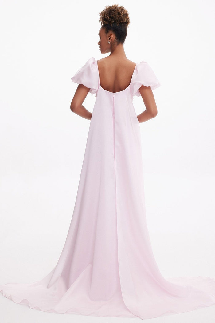 Pearl Embroidered Cape Detailed Deep Slit Dress