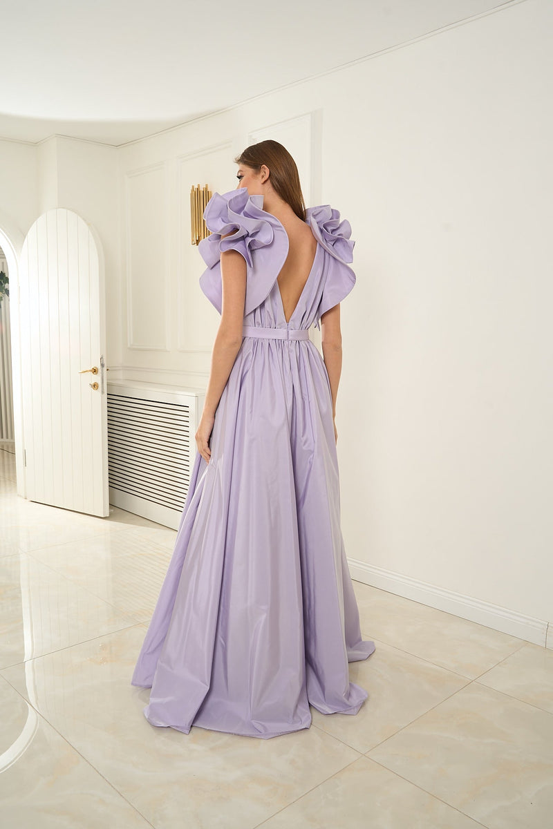 Eleni Shoulder Detailed V-Neck Evening Dress