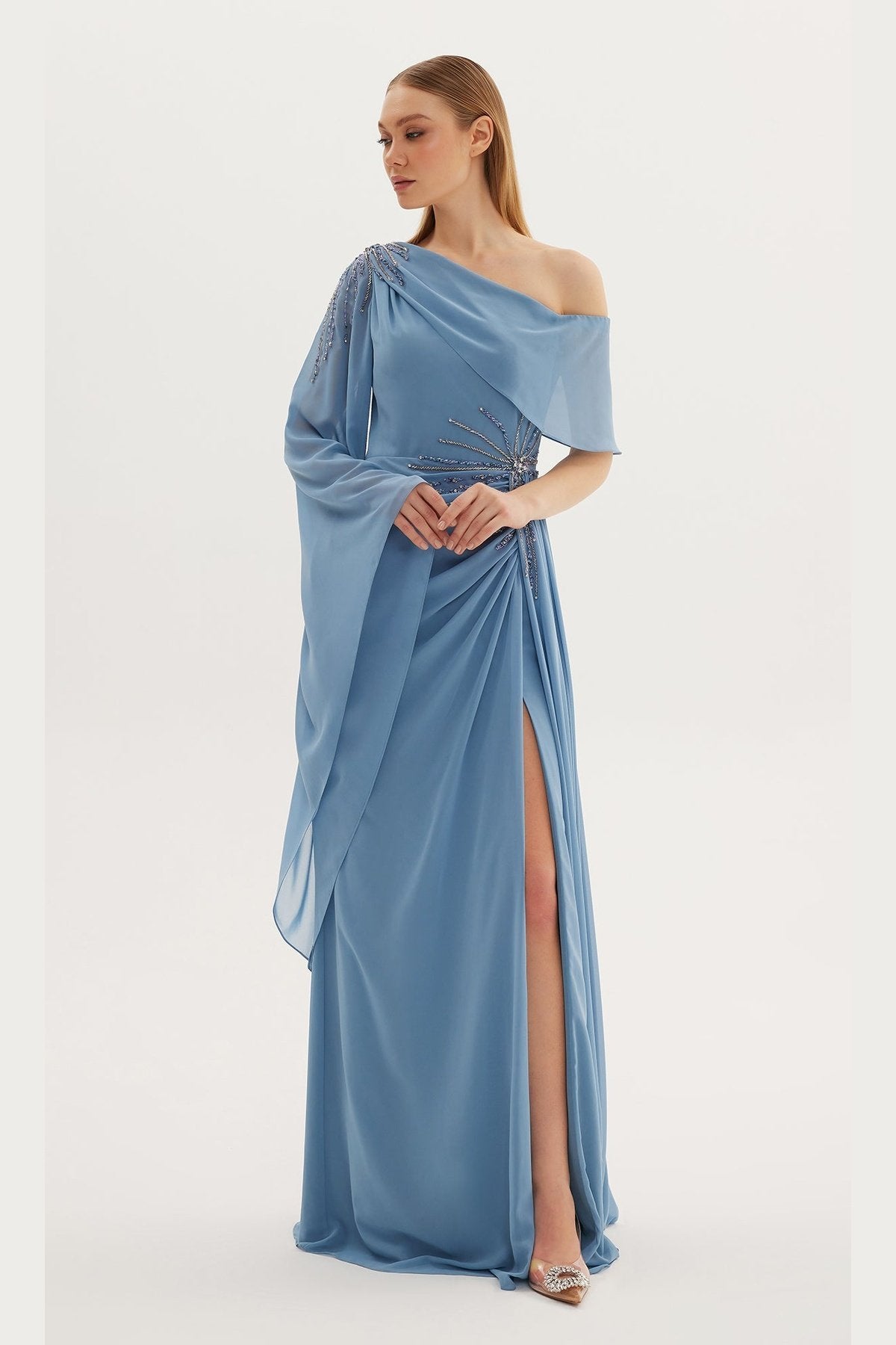 Mary Shoulder Detailed Deep Slit Dress