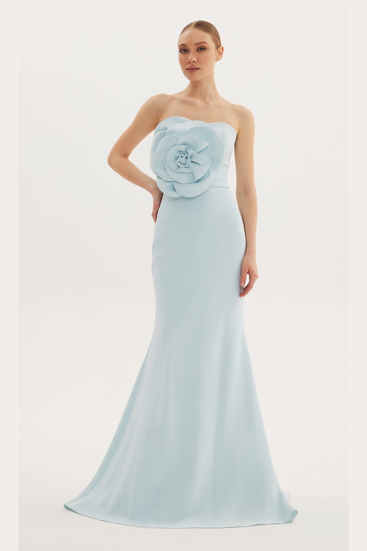 Strapless Zero Sleeve Crepe Dress