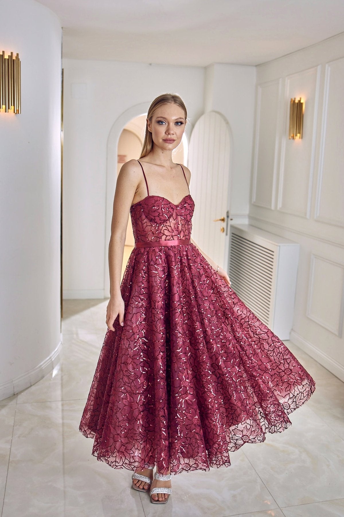 Aisha Long Detailed Embroidered Dress