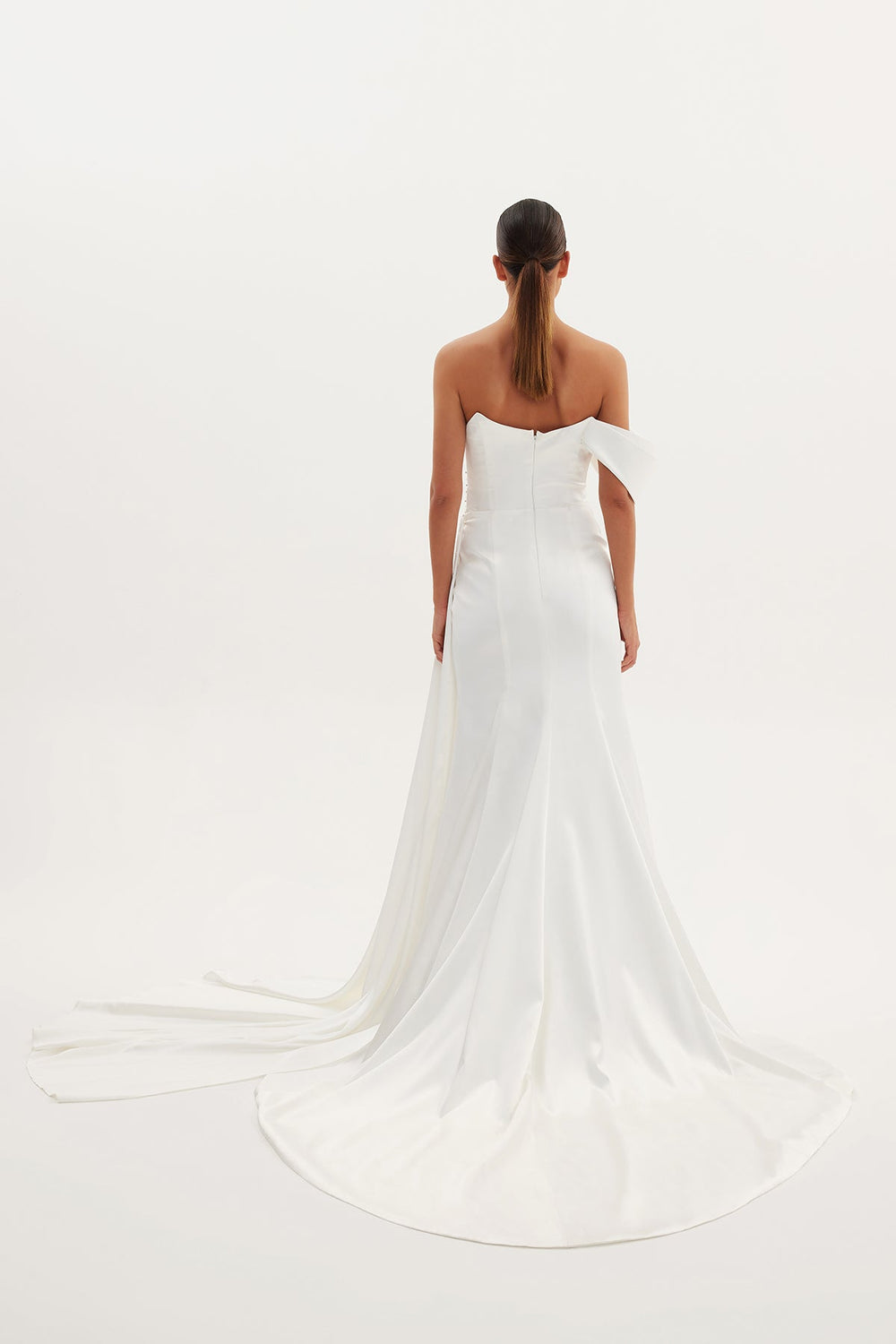 Calla Strapless Low-Sleeve Deep Slit Mermaid Wedding Dress