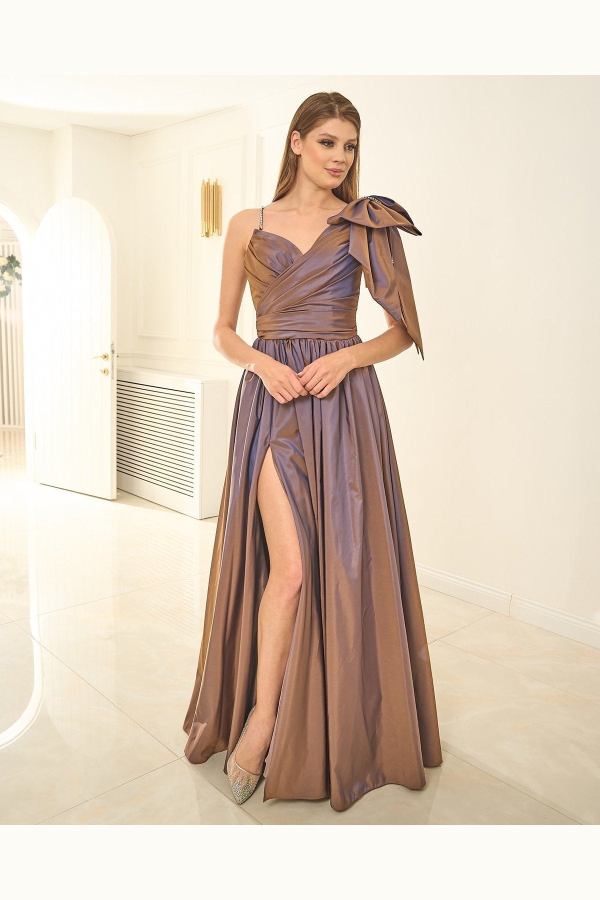 Emma - Strappy Slit Long Engagement Party Dress