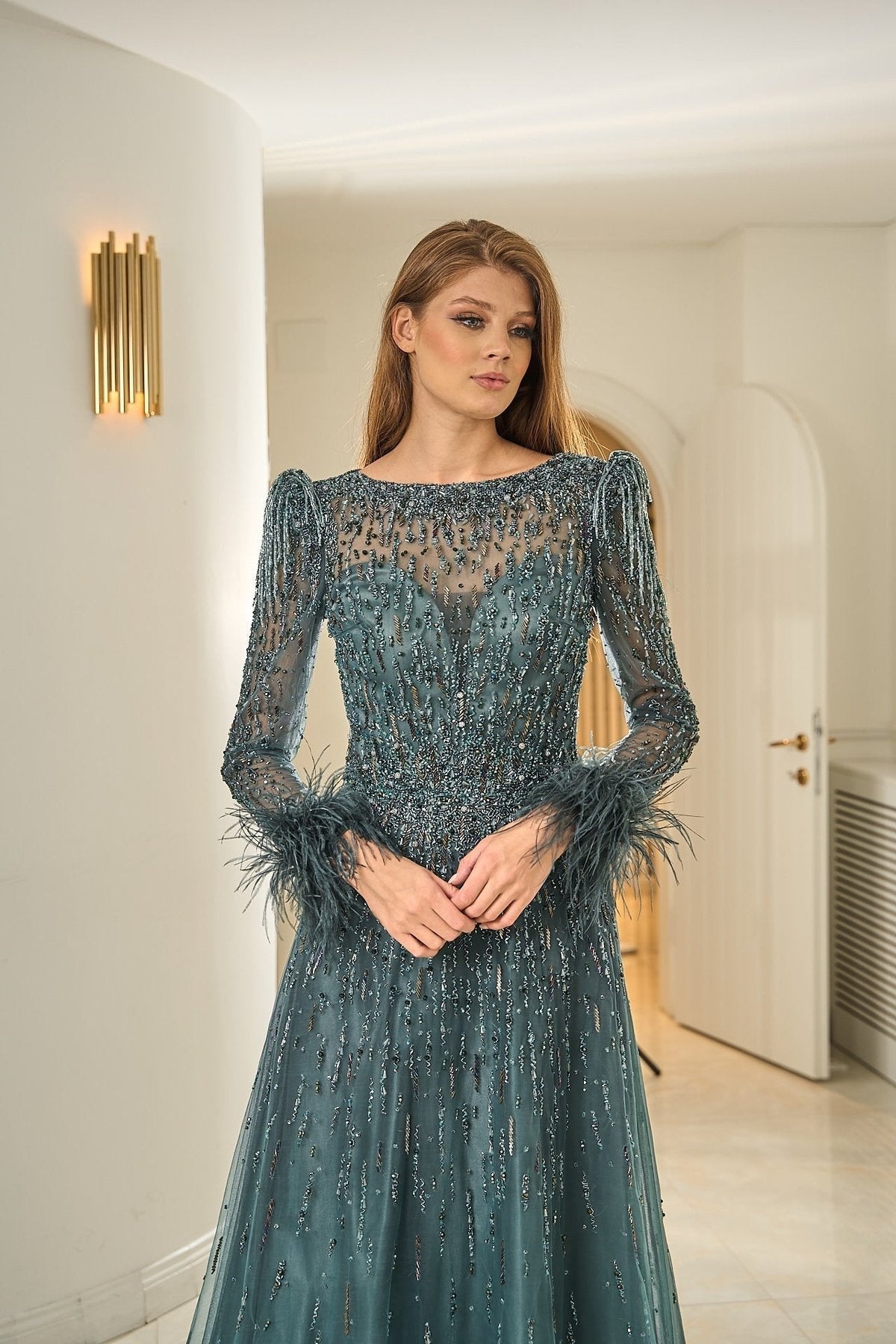 Ida - Long-Sleeved Embroidered Wedding Guest Dress