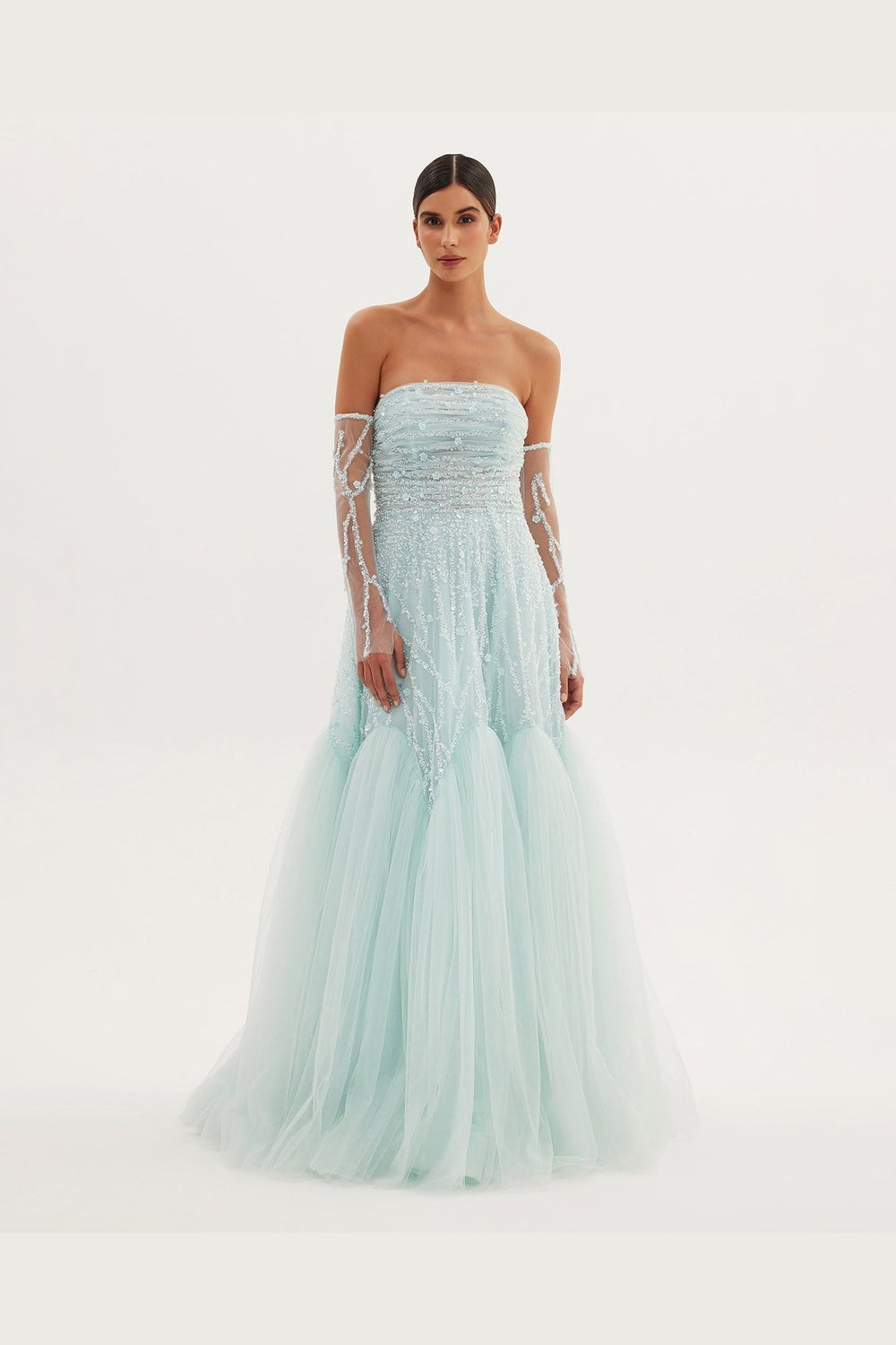 Strapless Tulle Embroidered Dress