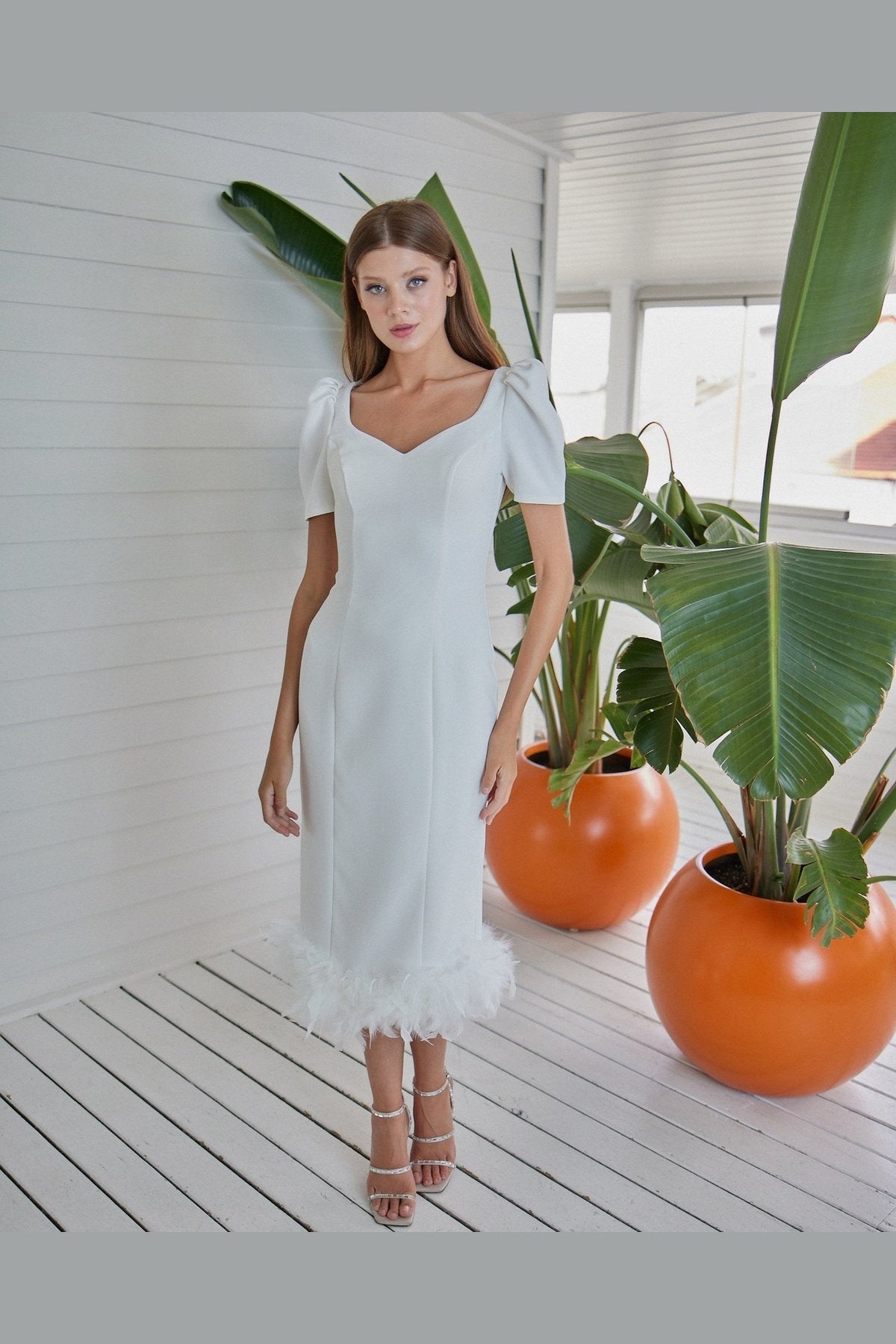 Lou Mia Short-Sleeved Skirt O-Rise Wedding Dress 