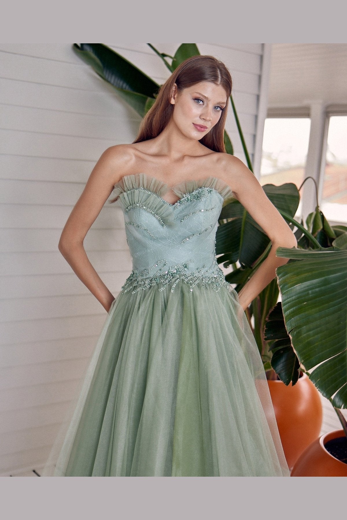 Misty Strapless Embroidered Midi Engagement Dress 