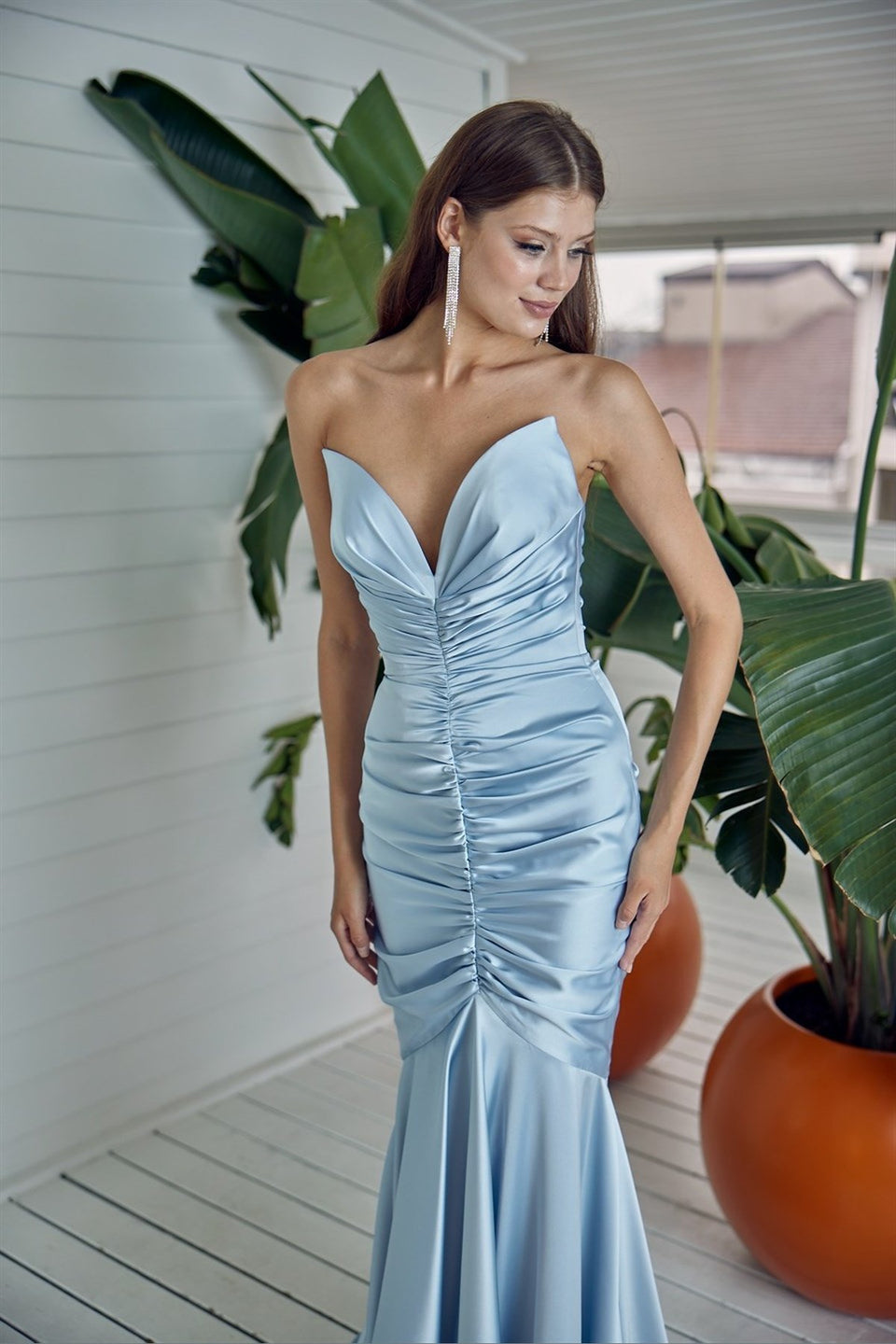 Sirena Draped Fish Model Evening Dress 